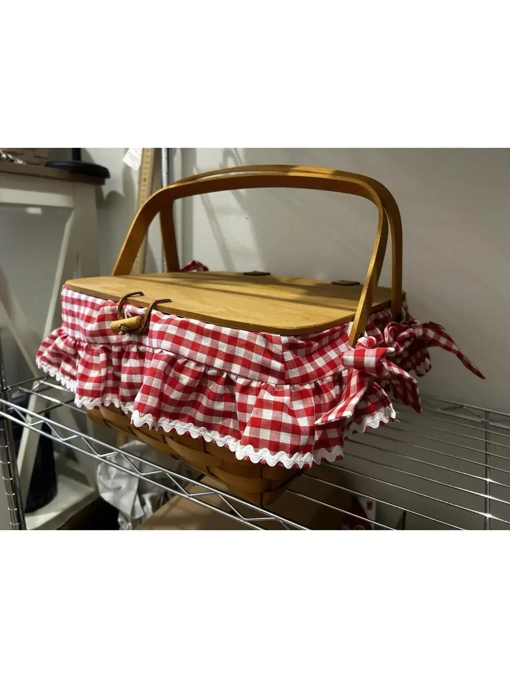 Longaberger Small Picnic Basket Gingham Check Liner Protector Lid Riser